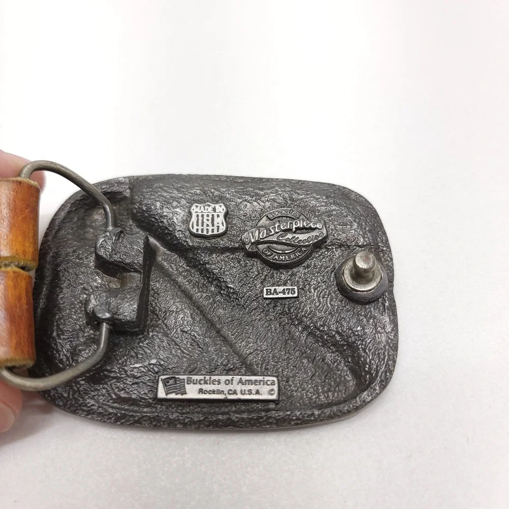 Montana Belt‎ Buckle Elk Fishing Hunting Eagle Leather Tooled Size 29-37 USA